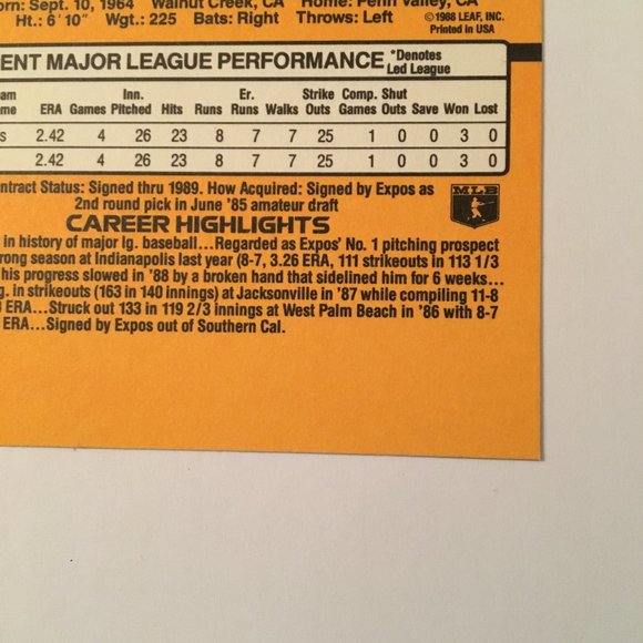 1989 Donruss Randy Johnson Rated Rookie Card RC #42 Error Baseball - Picture 9 of 10